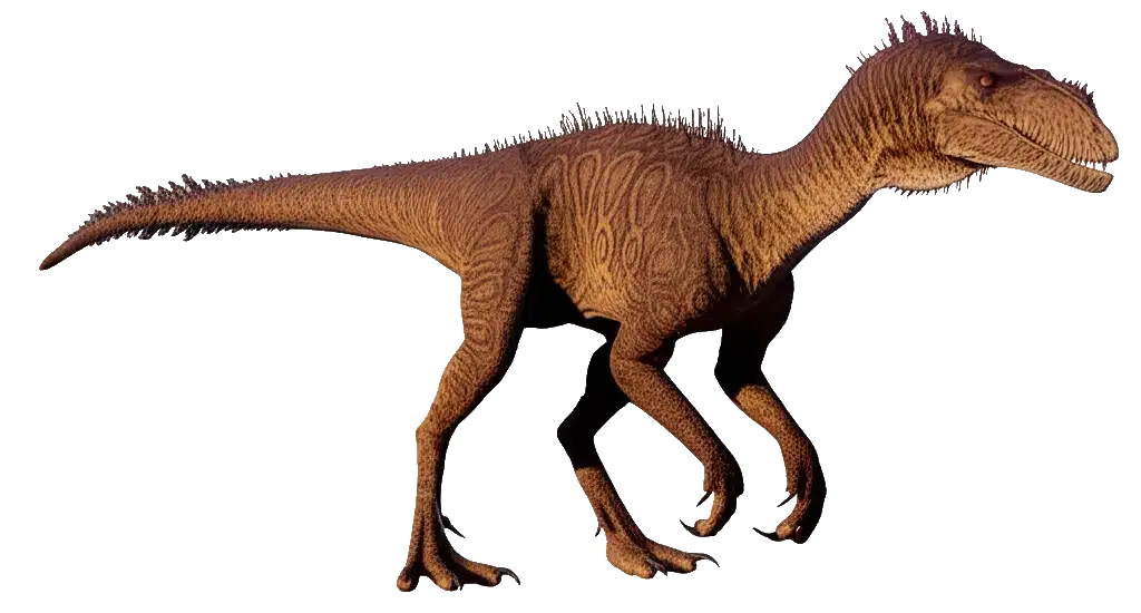 Gojirasaurus theropod dinosaur reconstruction from Jurassic World Evolution fan project showing a slender Triassic predator